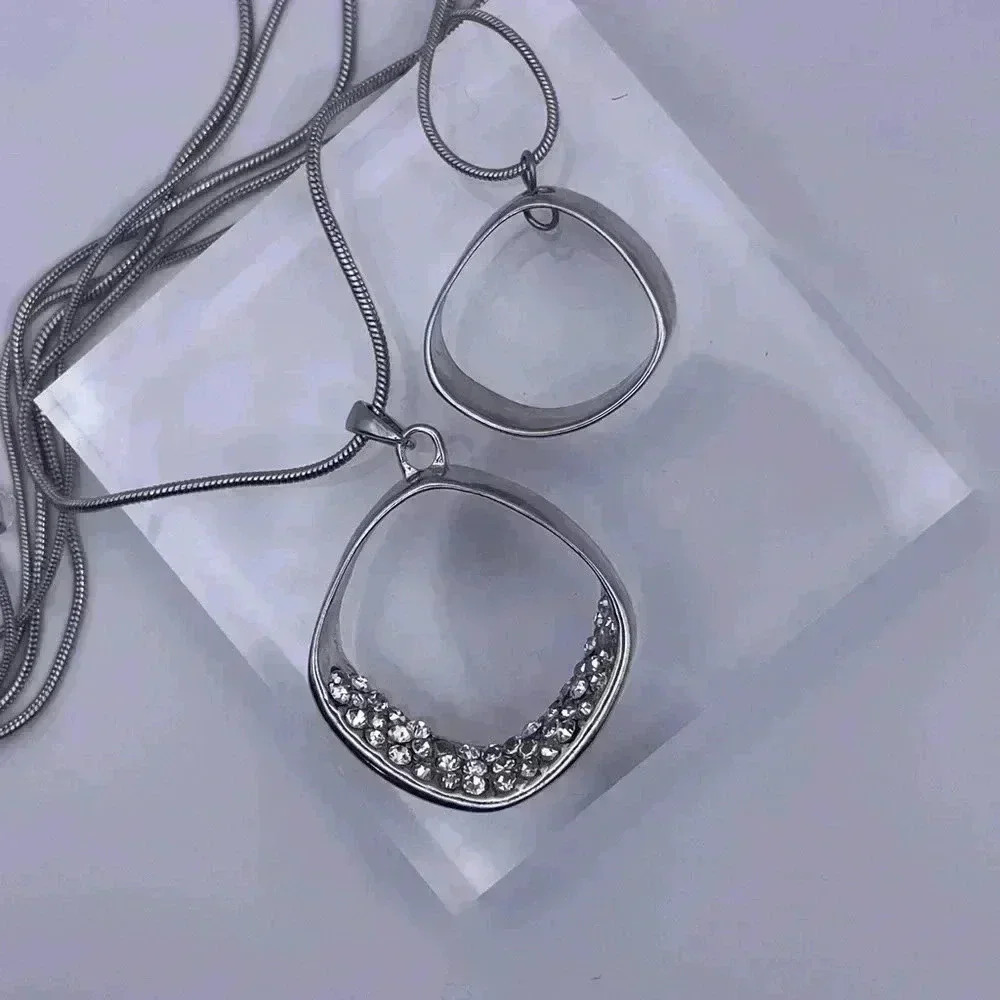 Layered Silver-tone Necklace with Rhinestones